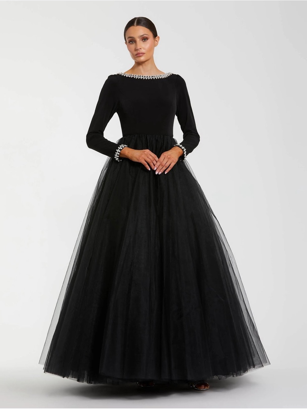 Mac Duggal 56186 Black Long Sleeve Tulle Ball Gown Size 10 NWT